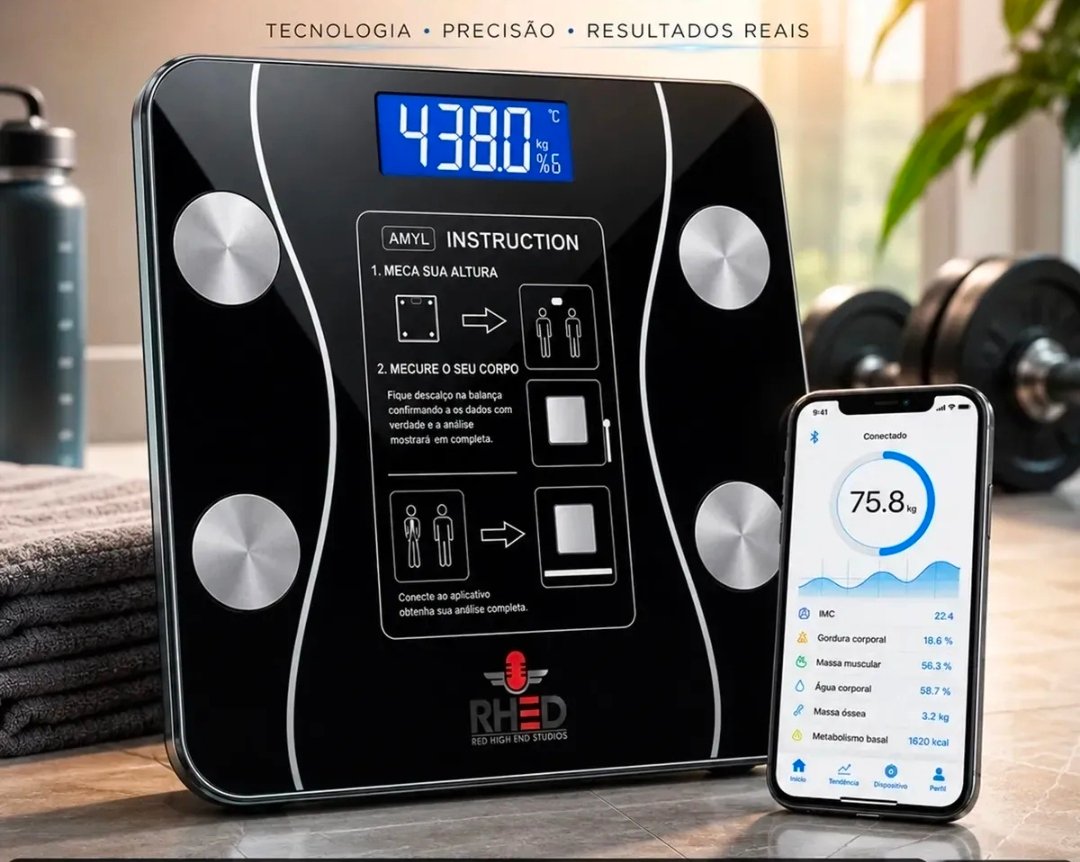 Balança Digital Bioimpedância Profissional smart imc 180kg Bluetooth Corporal Aparelho Alta Capacidade aplicativo App para Android e para IOS Balança De Banheiro Academia