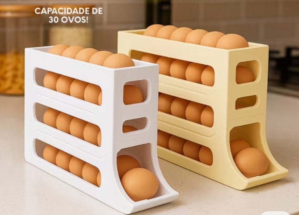 Suporte Porta Ovos Rolante 4 Andares Plástico Durável Organizador de Geladeira 30 Ovos