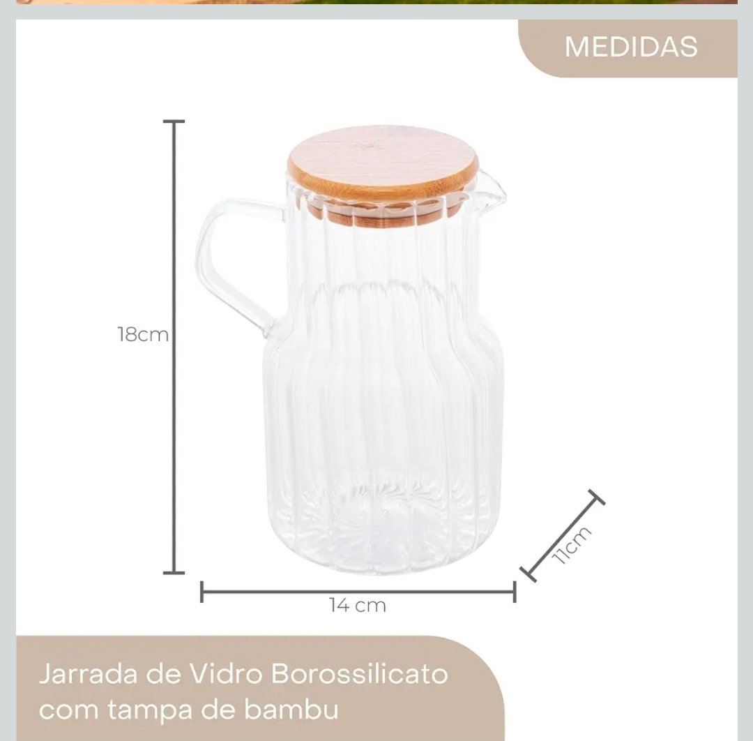 LYOR - Jarra de Vidro Borossilicato com Tampa de Bambu Classic 1,1L