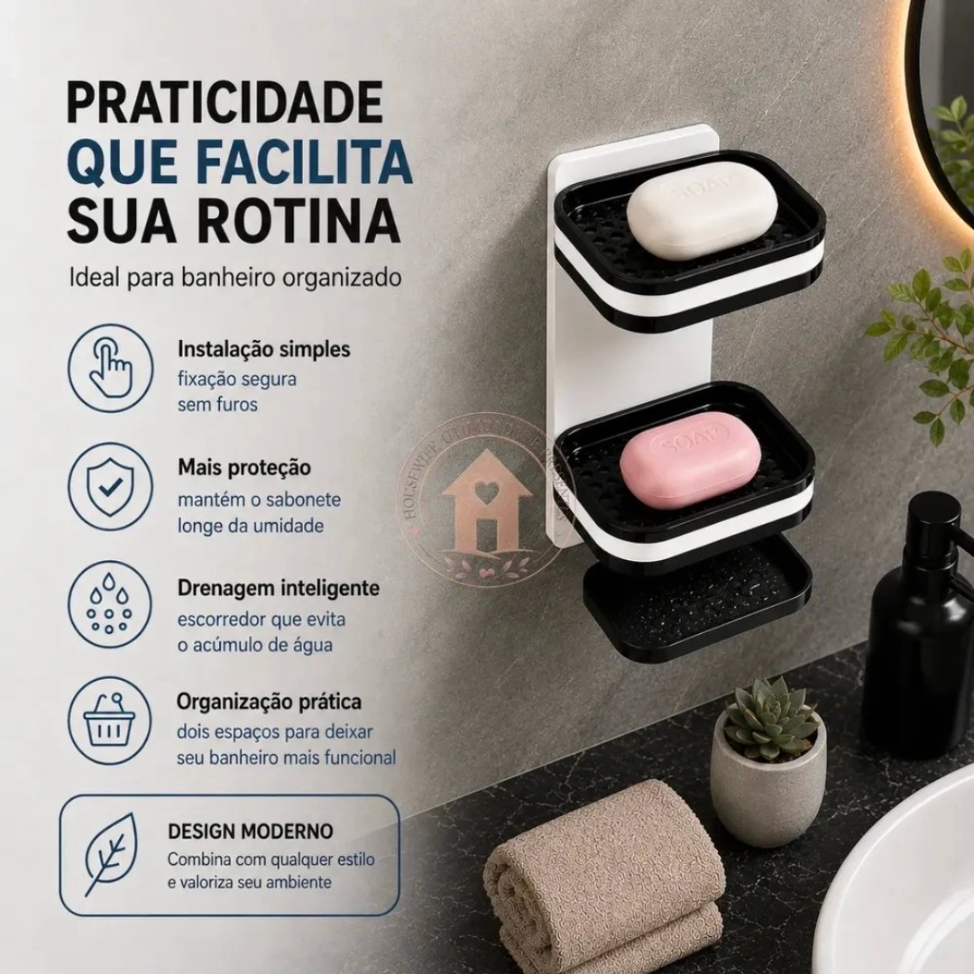 Saboneteira Parede Banheiro Dupla Suporte Sabonete Adesivo