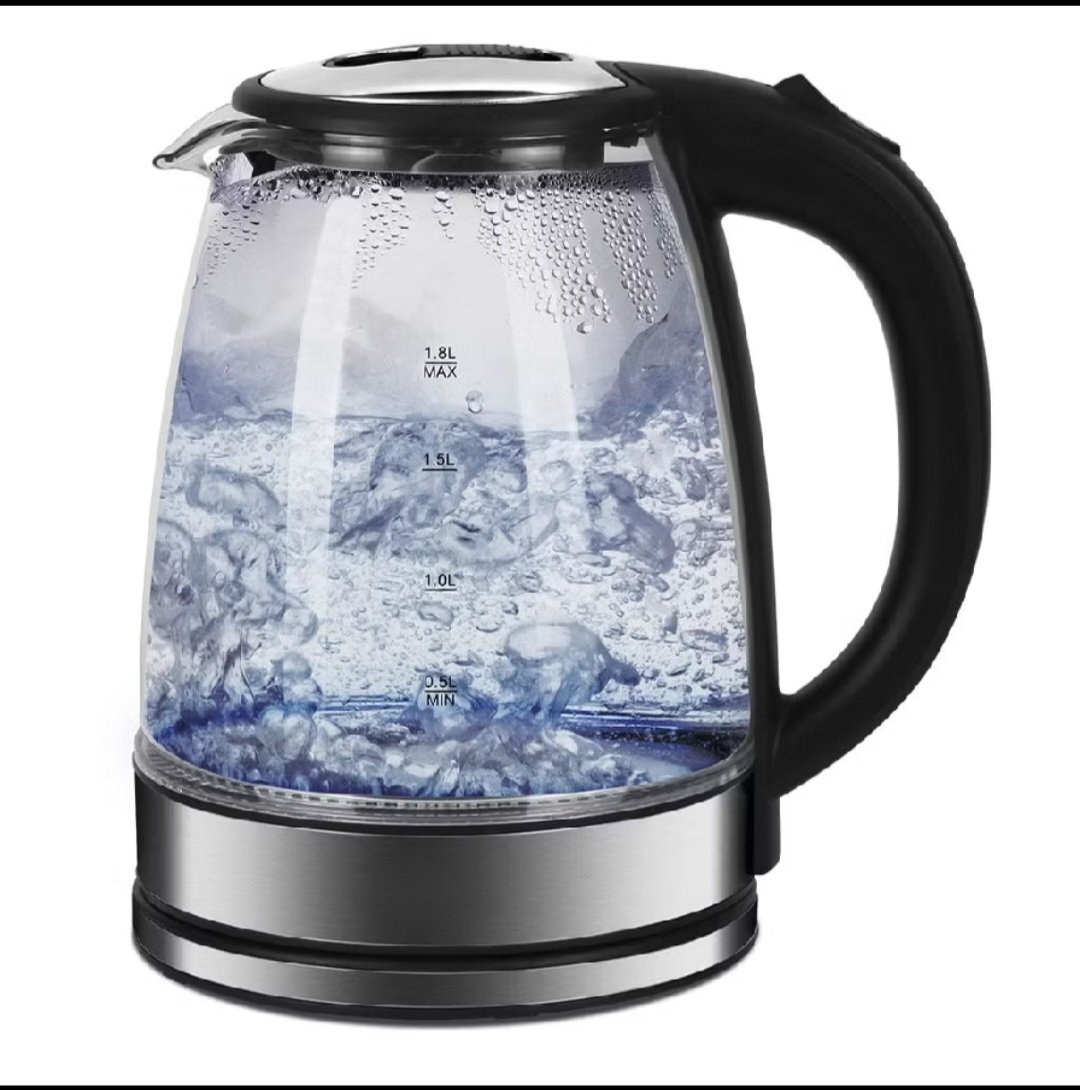 Chaleira Elétrica de Vidro/Inoxidável,1.8L 127V/220V Tampa e Desligamento Automático